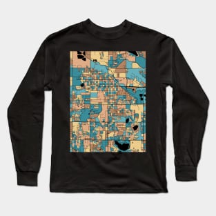 Fort Collins Map Pattern in Mid Century Pastel Long Sleeve T-Shirt